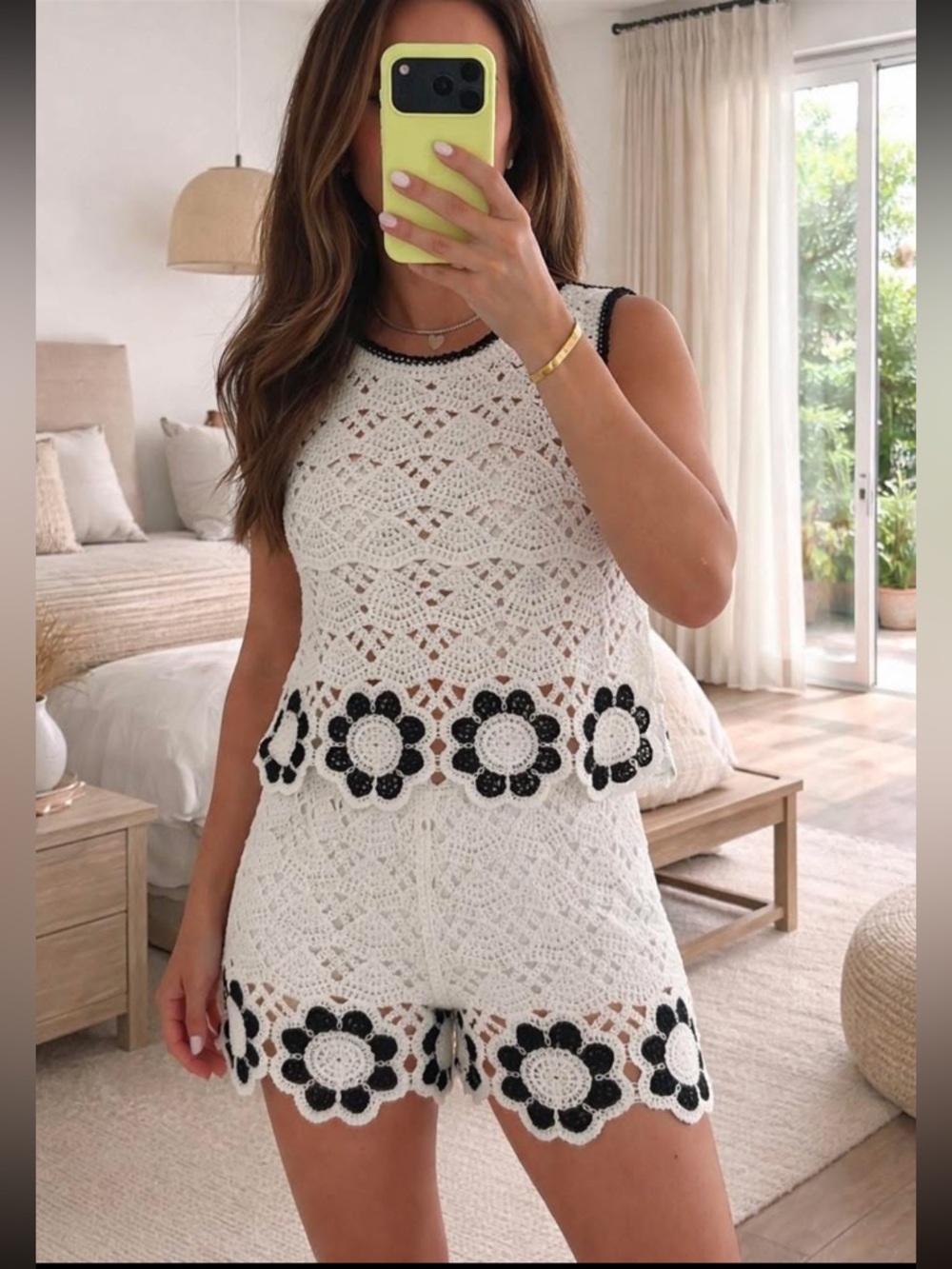 ShopEvelynne Crochet Short and Top with Black Flower Trim - Picture 2 of 3